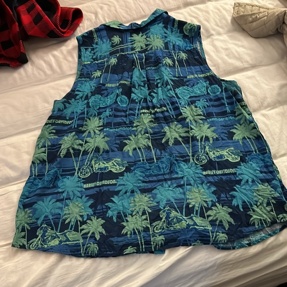 Harley Davidson Hawaiian Motorcycle Biker Sleeveless Button Up XL Men’s - Picture 5 of 5